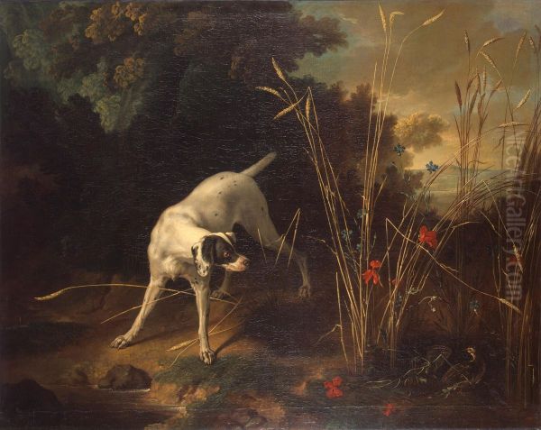 Chien pointant une perdrix - view 1