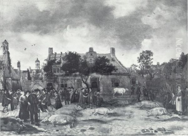 Selling Pigs at the Market in The Hague - view 1