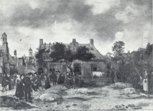 Selling Pigs at the Market in The Hague by Sybrand Van Beest