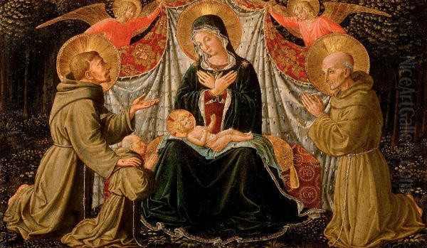Maria mit Kind, Hl. Franziskus, dem Stifter Fra Jacopo da Montefalco (links) und Hl. Bernardin von Siena (rechts) - view 1