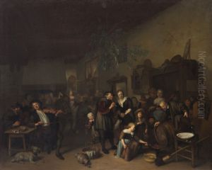Wirtshausszene mit tanzenden Bauern