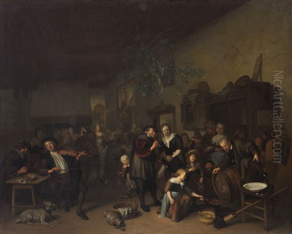 Tavern interior with dancing peasants, - view 1