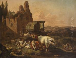Landschaft mit Tieren an der Tranke by Johann Heinrich Roos