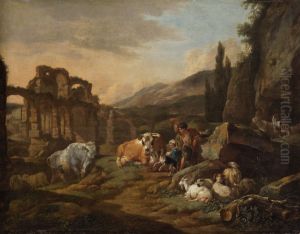 Landschaft mit Tieren by Johann Heinrich Roos