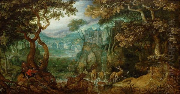Forest Landscape with Hunters - view 1