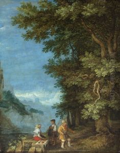 Gebirgslandschaft mit Obstverkaufern by Roelant Savery