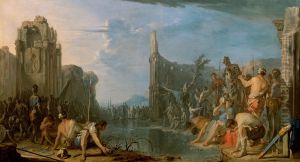 Gideon pruft sein Heer by Johann Heinrich Schonfeld