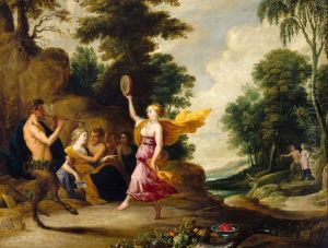 Pan plays the flute before nymphs and satyrs by David The Elder Teniers