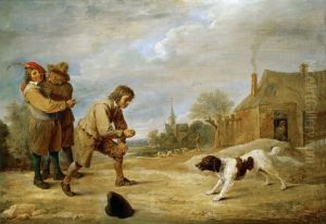 Farm boys with a dog by David Teniers the Younger