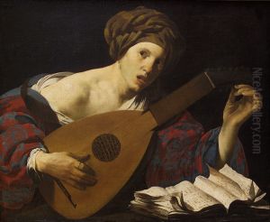 Young Woman Tuning a Lute Young Woman Tuning a Lute