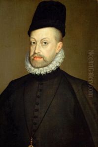 Konig Philipp II. von Spanien (1527-1598), Brustbild in spanischer Hoftracht mit dem Orden vom Goldenen Vlies by Alonso Sanchez Coello