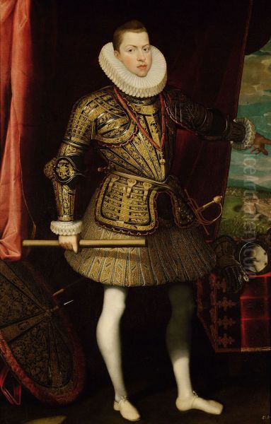 Konig Philipp III.(1578-1621) von Spanien, Bildnis in ganzer Figur als General der Infanterie (Im Hintergrund: Die Belagerung von Ostende 1601-1604) - view 1