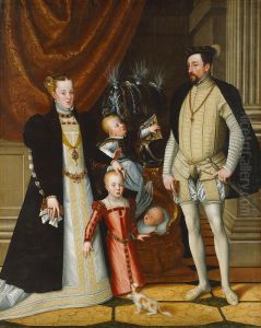 Maximilian II. (1527-1576) und seine Gemahlin Maria von Spanien (1528-1603) und seine Kinder Anna (1549-1580), Rudolf (1552-1612) und Ernst (1553-1595)