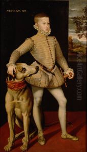 Erzherzog Albrecht VII. (1559-1621) im Alter von 14 Jahren mit einer Dogge, in ganzer Figur by Alonso Sanchez Coello