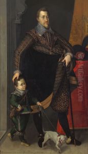 Kaiser Ferdinand II. (1578-1637) in ganzer Figur mit einem Hofzwerg by Joseph The Elder Heintz