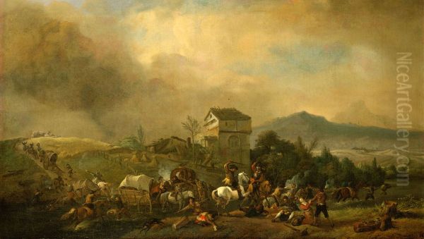 Robbers attacking Baggage Wagons - view 1