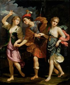Theseus mit den beiden Tochtern des Minos