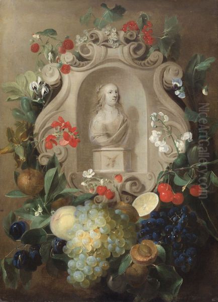 White Bust in a Flower and Fruit Garland - view 1