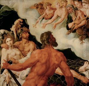 Vulkan zeigt den Gottern die in seinem Netz gefangenen Venus und Mars by Maarten Van Heemskerck