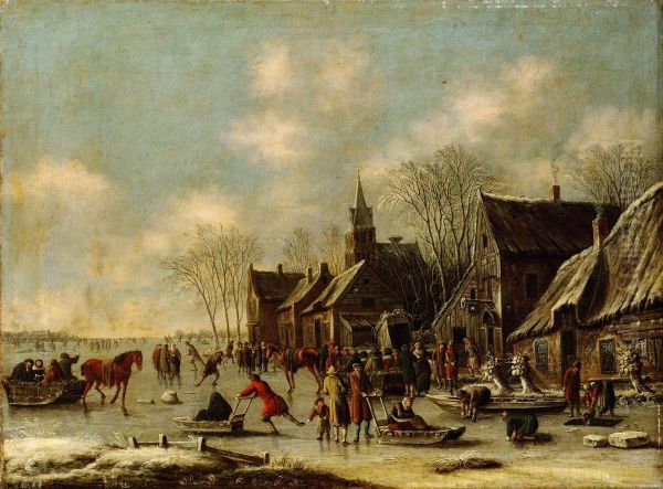 Winter landscape with people having fun on the ice - view 1