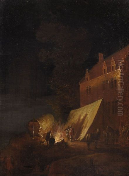 Bivouac in front of a building - view 1