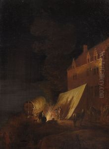 Bivouac in front of a building