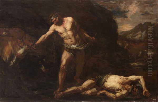 Hercules totet den Riesen Cacus und raubt die Rinder des Geryoneus - view 1