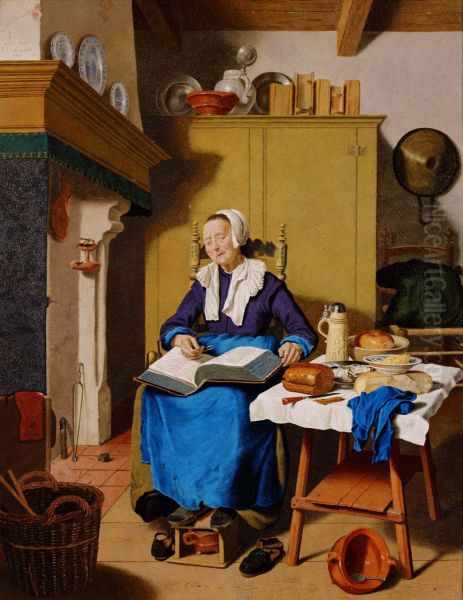 Sleeping old lady with a bible on her lap - view 1