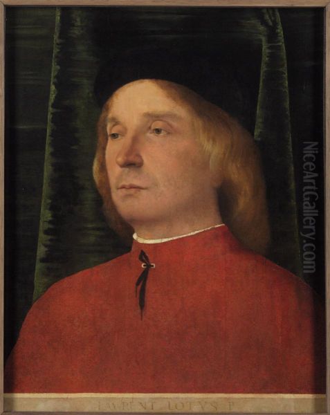 Portrait of a young man in red garment - view 1