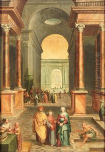 Christus unter den Schriftgelehrten (Im Vordergrund: Heimkehr vom Tempel) by Karel van Mander III