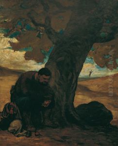 Sancho Pansa, unter einem Baum ausruhend by Honore Daumier