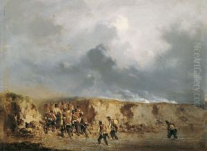 Osterreichische Soldaten eine Furt uberschreitend by August von Pettenkofen