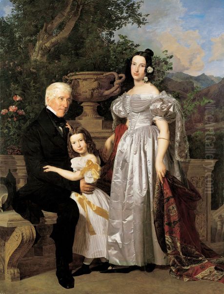 Der furstlich Esterhazy'sche Rat Mathias Kerzmann mit seiner zweiten Gattin Maria Helena, geb. Mikolischutz, und Tochter Maria - view 1