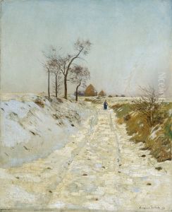 Hohlweg im Winter by Eugen Jettel