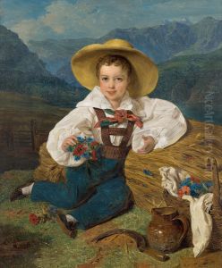 Graf Demetrius Apraxin als Kind vor einer Berglandschaft by Ferdinand Georg Waldmuller