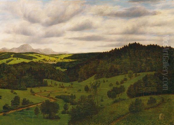 Oberbayrische Landschaft bei Schliersee mit dem Wendelstein - view 1