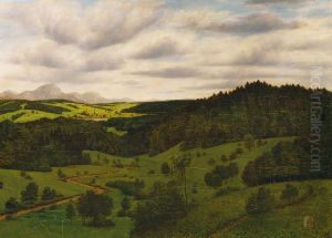 Oberbayrische Landschaft bei Schliersee mit dem Wendelstein by Karl Haider