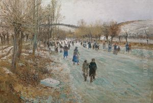 Ice Skater on the Thaya Near Lundenburg by Theodor von Hormann