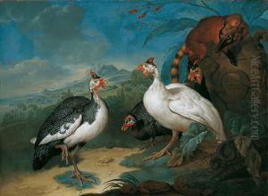 Perlhuhner und Nasenbar by Philipp Ferdinand de Hamilton