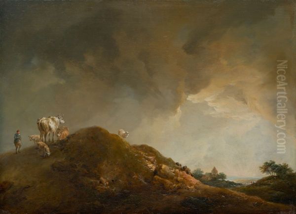Rolling landscape with cows and sheep - view 1