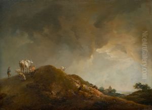 Rolling landscape with cows and sheep by Johann Christian Brand