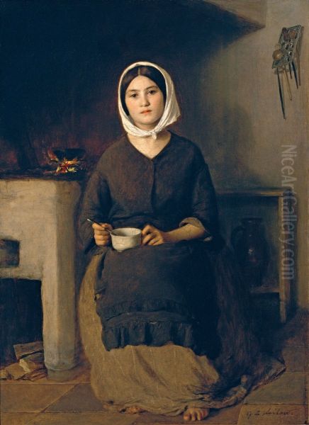 Sitzende Frau in einer Bauernkuche - view 1