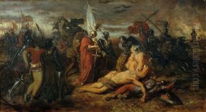 Rudolf von Habsburg an der Leiche Premysl Ottokars, Konig von Bohmen by Anton Romako