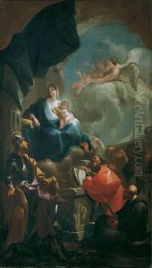 Thronende Madonna mit Kind, von Heiligen verehrt by Franz Anton Palko