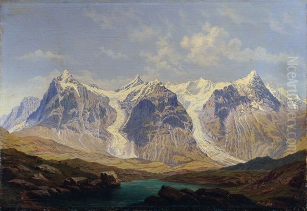 Wetterhorn, Mettenberg und Eiger mit den beiden dazwischenliegenden Grindelwaldgletschern - view 1