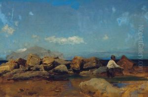 Meereskuste mit Monte Pellegrino bei Palermo by Leopold Carl Muller