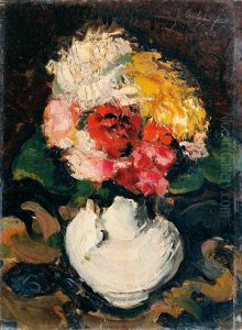 Blumenbouquet in weisser Vase by Anton Faistauer