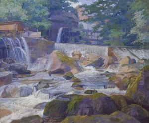 Flusswehr mit Muhle, Klam bei Grein by Hugo Schubert