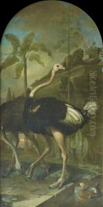 A Pair of Ostriches, a Sarcophagus in the Background