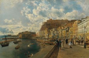 Am Strand von Santa Lucia in Neapel by Rudolf von Alt